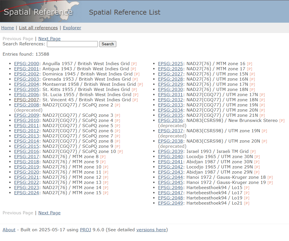 spatialreference.org search page